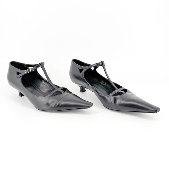 The Row Cyd Mary Jane Kitten Pumps Size 39 US 9 Black Leather Pointed Low Heel - Picture 1 of 16